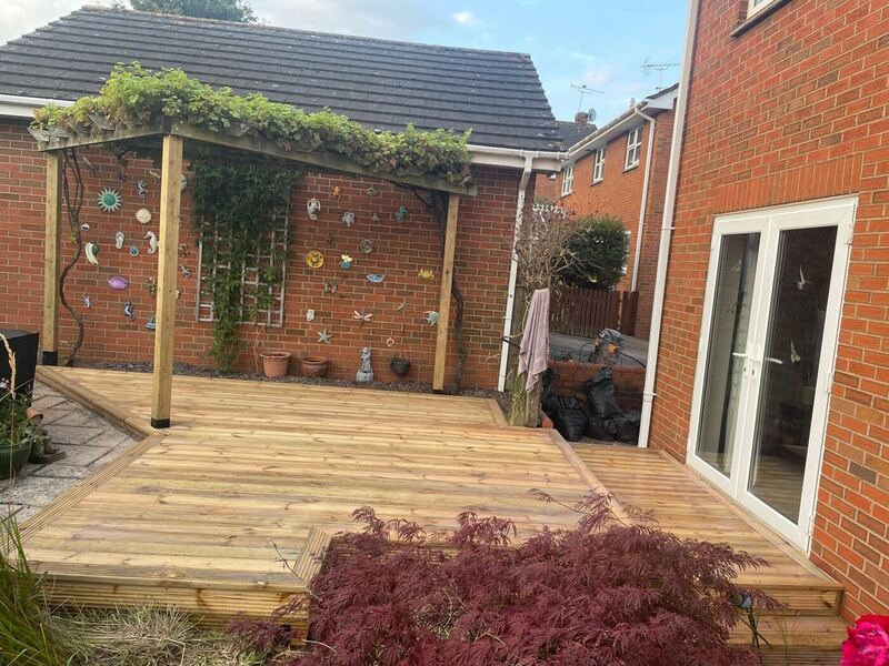 Raised timber deck with steps